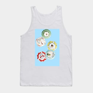 Plates with cute animals on sky blue background Tank Top